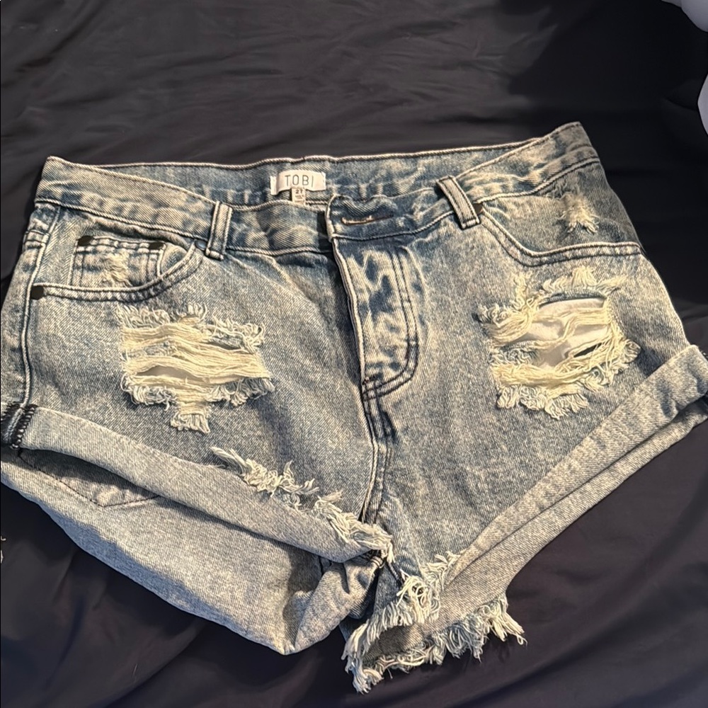 Tobi Distressed Gray Denim Shorts